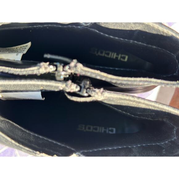 Chico’s Black Corral Boots Size 9 Ankle Square Toe Embroidered Block Heels Retro - Picture 7 of 8